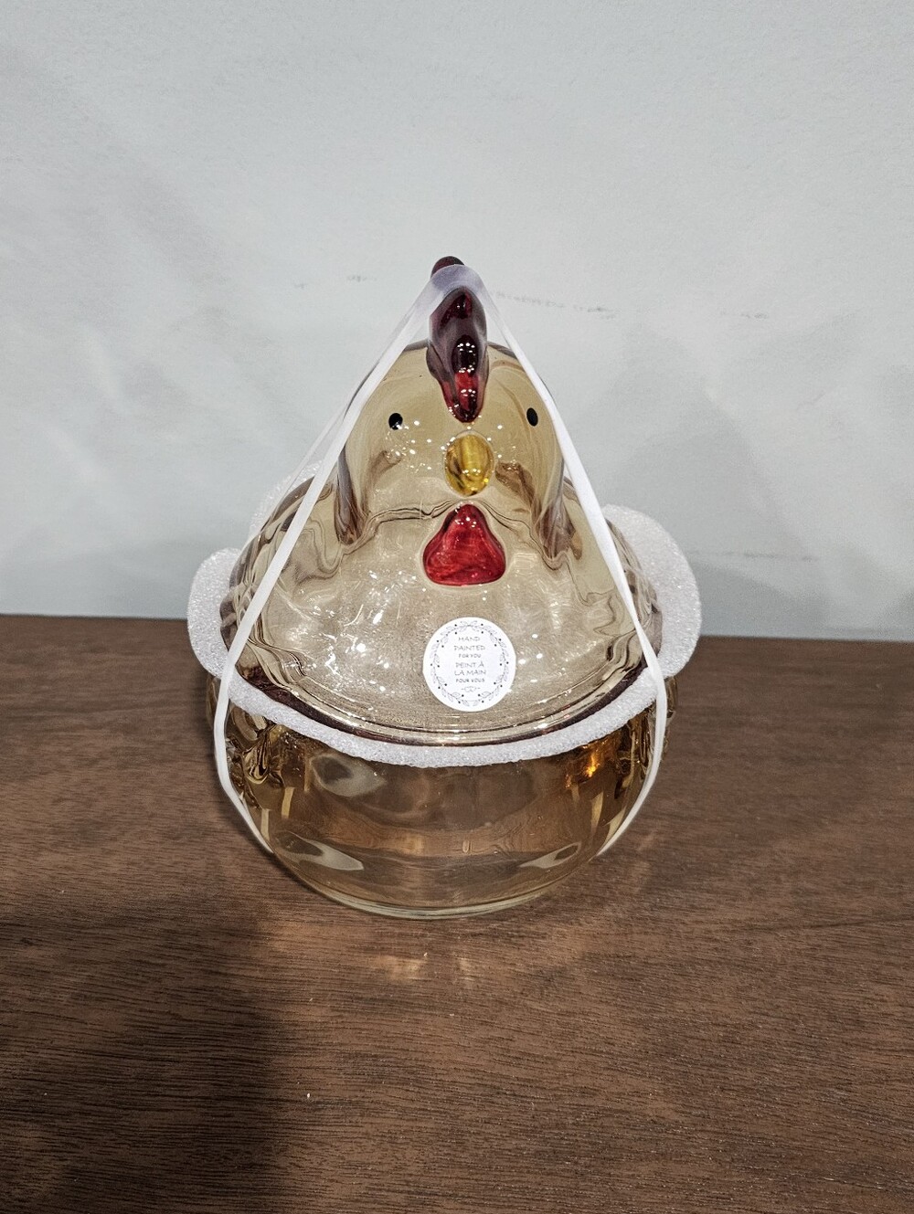 Glass Chicken Shaped Canister Jar with Lid Amber Red Yellow Clear 15.9oz/470ml